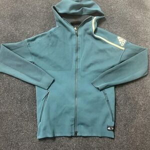 Adidas Hoodie Mens Medium Teal Full Zip Jacket Textured Knit Athletic Training